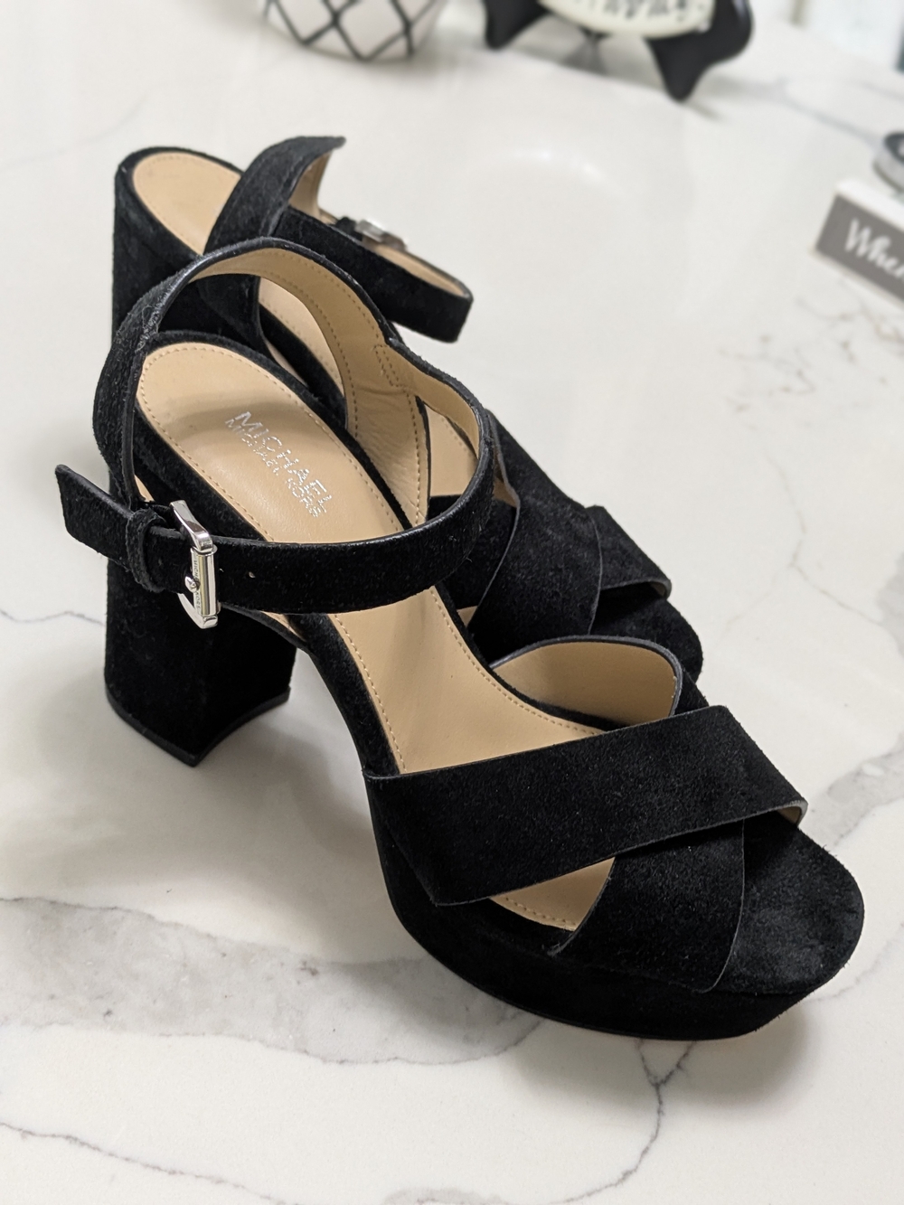 NWOT Michael Kors Black Suede Platform Sandals 7B